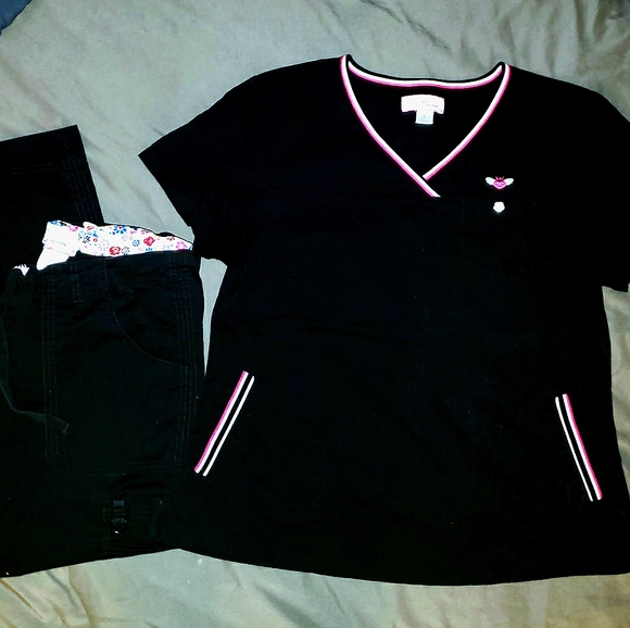 Koi Scrub Set Black Lg Top Med Petite Stretch Pant